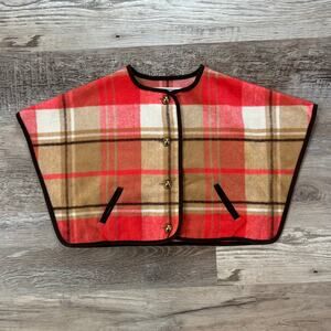 Janie & Jack Baby Plaid Cape Jacket 6–12 Months Red Tan Gold Button Fall Layer